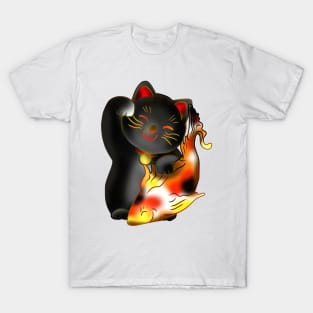 Right paw black maneki neko lucky cat with fish T-Shirt